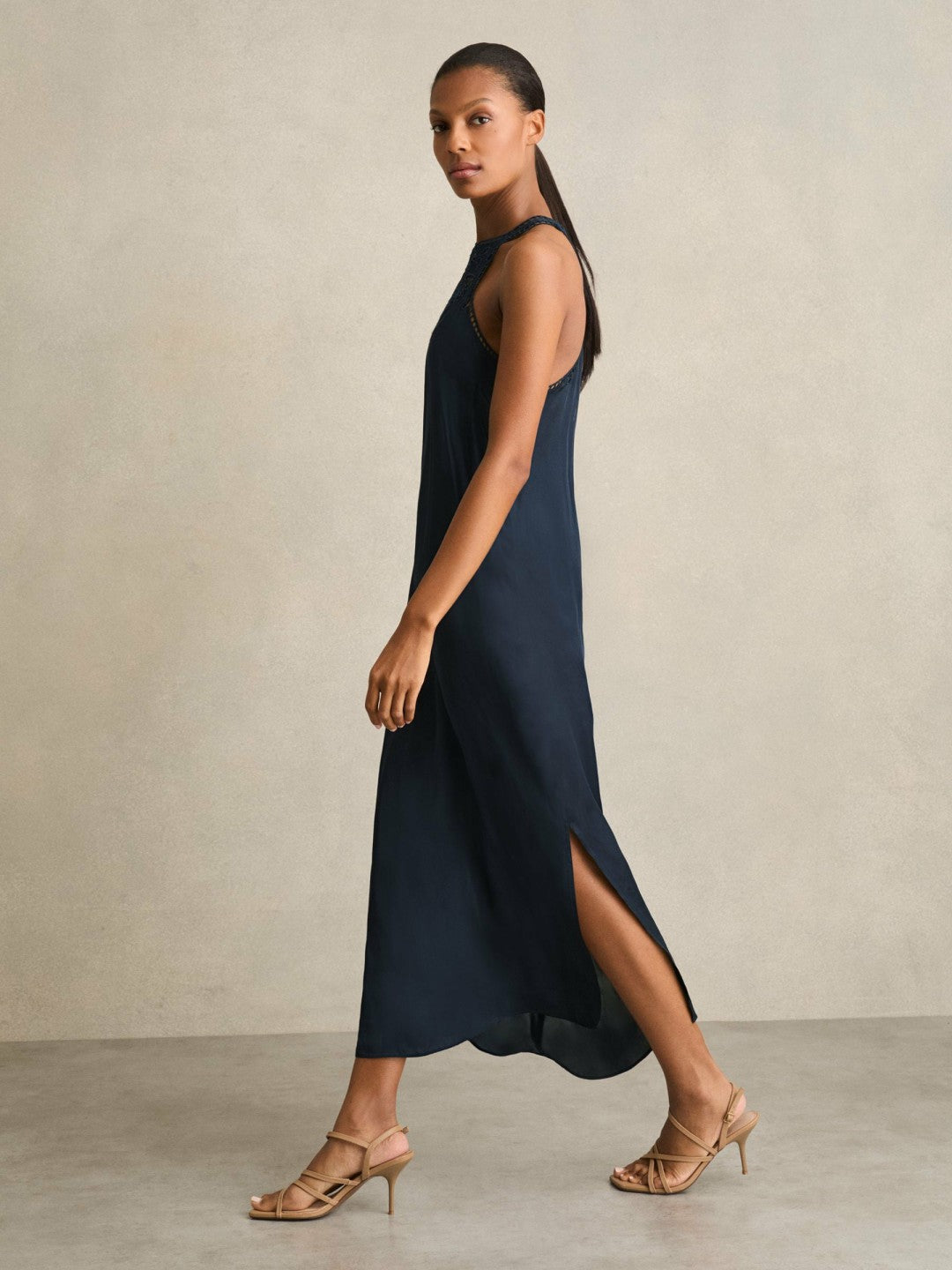 Reiss | Satin Cut-Out Slip Dress in Navy