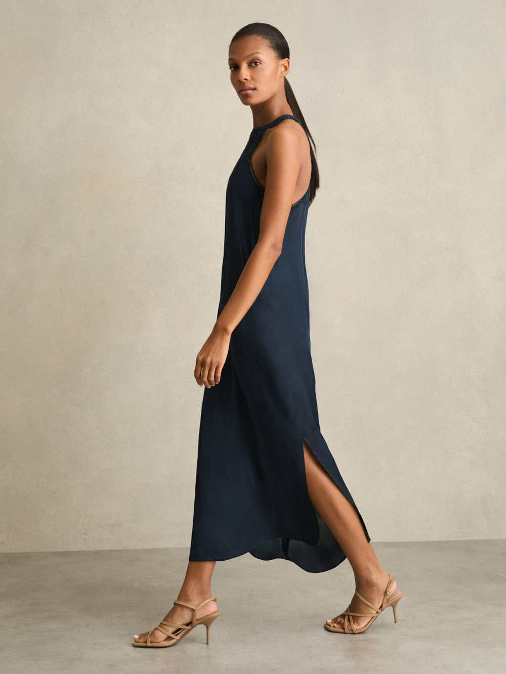 Reiss | Satin Cut-Out Slip Dress in Navy