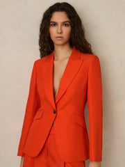Reiss | Single Breasted Suit Jacket With Linen in Orange
