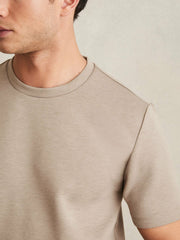 Reiss | Interlock Jersey Crew Neck T-Shirt in Taupe Brown