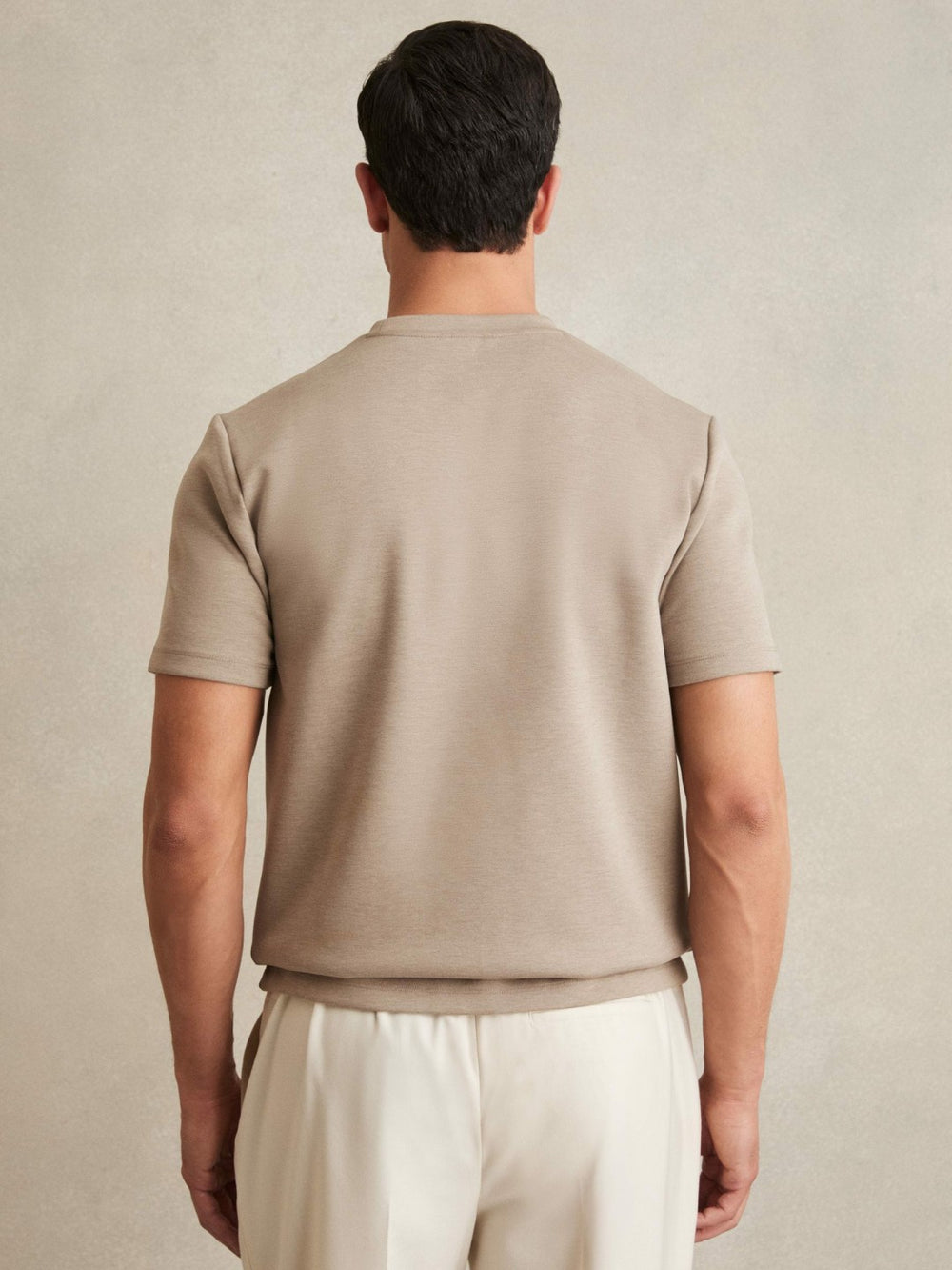 Reiss | Interlock Jersey Crew Neck T-Shirt in Taupe Brown
