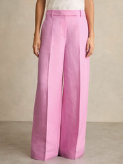 Reiss | Wide-Leg Trousers With Linen in Pink