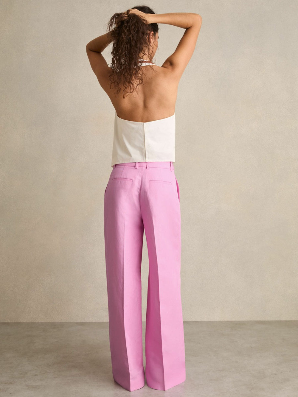 Reiss | Wide-Leg Trousers With Linen in Pink