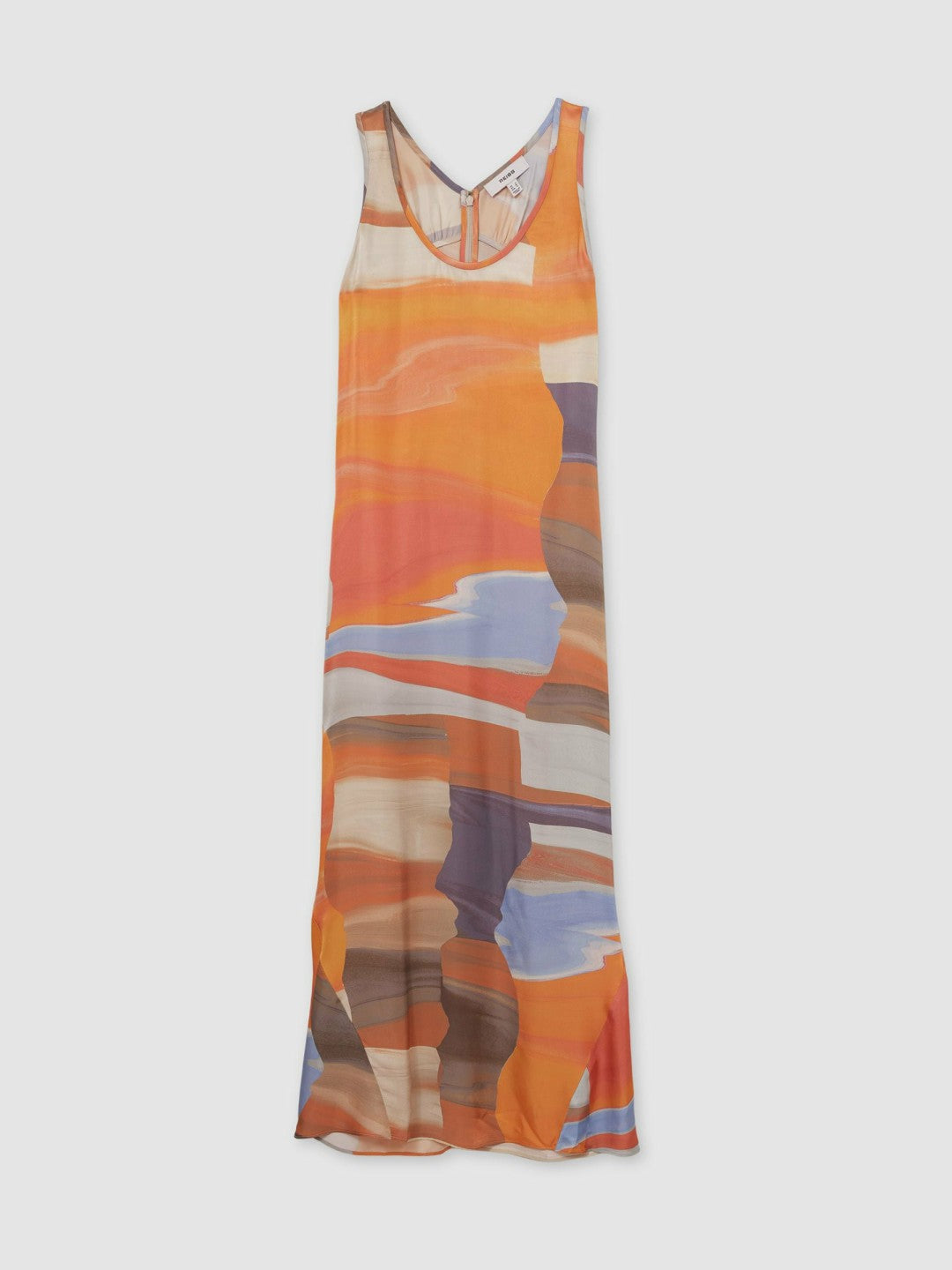 Reiss | Sunset Print Sleeveless Slip Dress in Coral