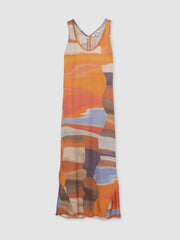 Reiss | Sunset Print Sleeveless Slip Dress in Coral