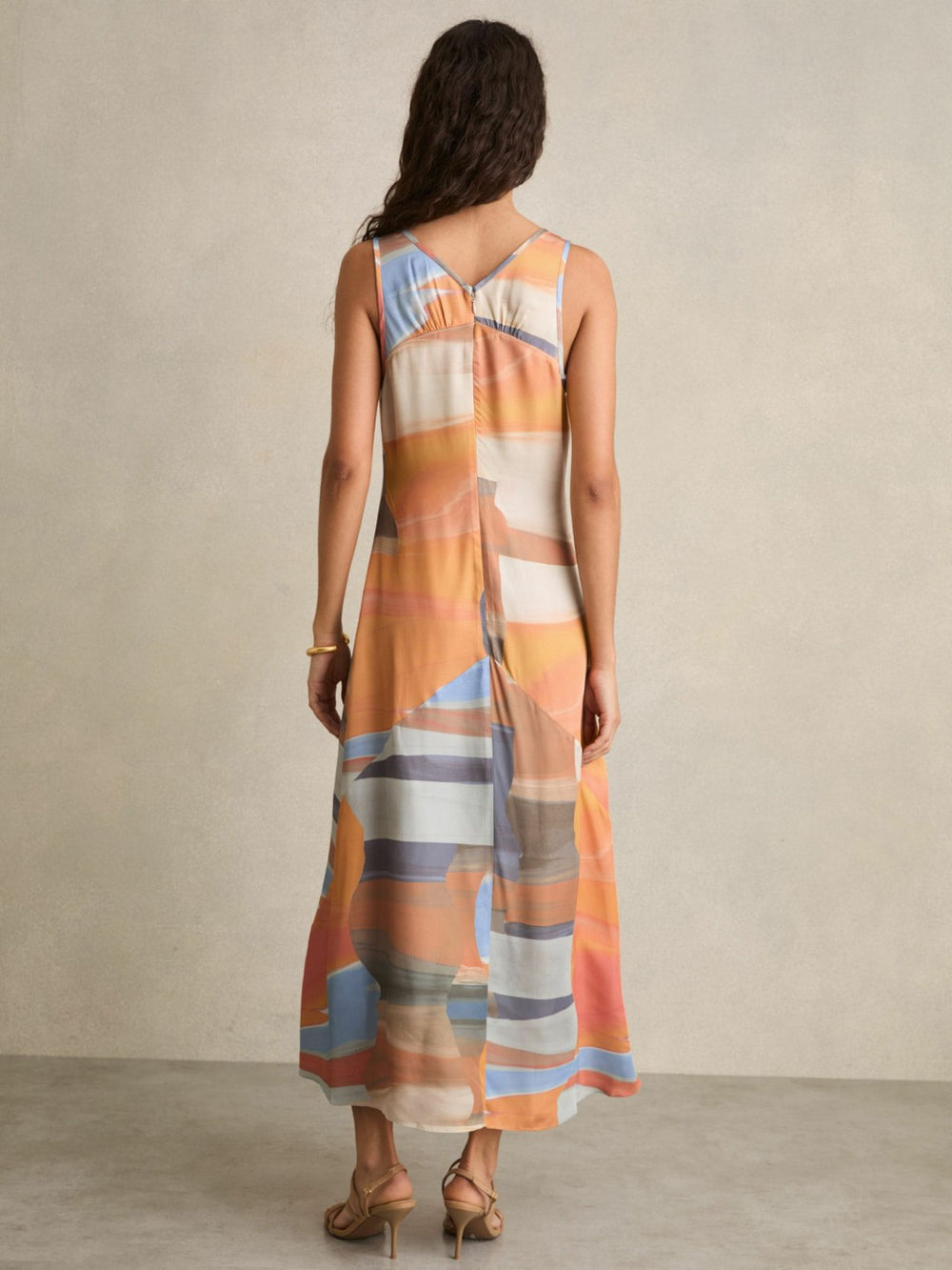 Reiss | Sunset Print Sleeveless Slip Dress in Coral