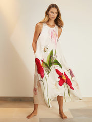 Reiss | NYBG Floral Print Maxi Dress With Linen in Ivory