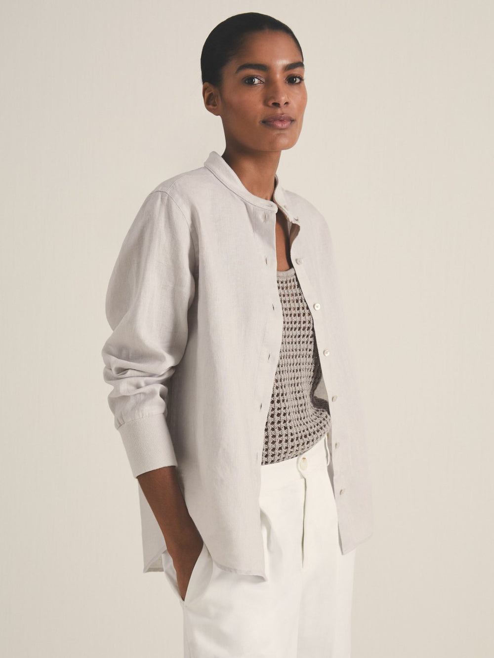 Reiss | | Les 100 Ciels Linen Shirt in Soft Grey