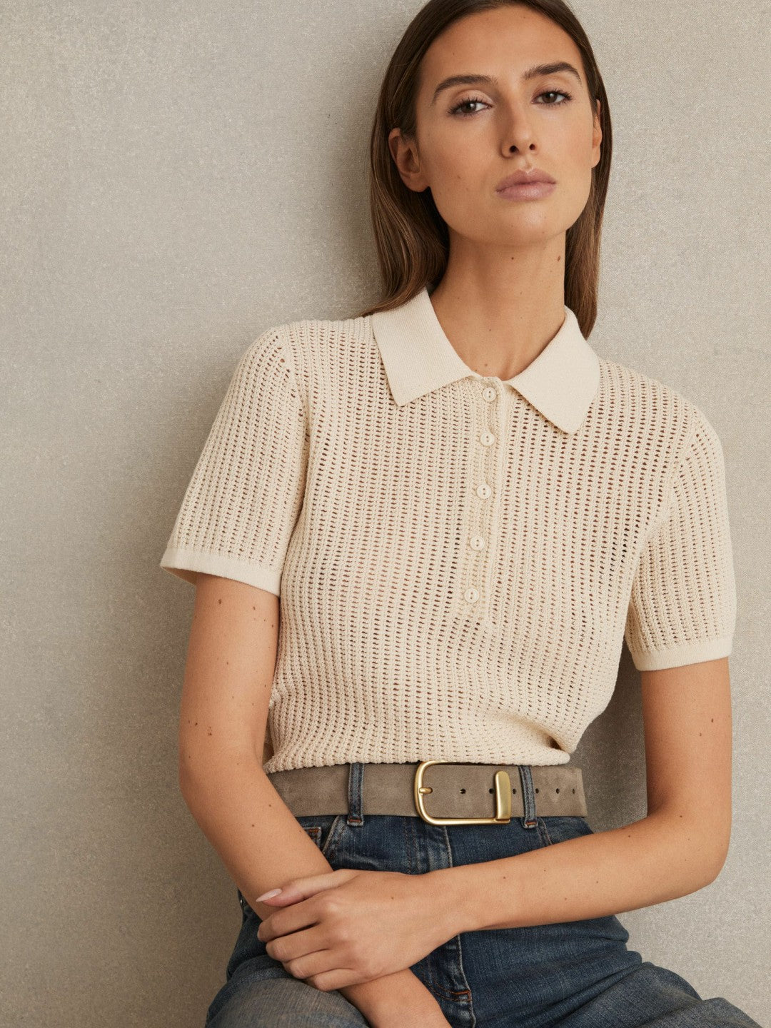 Reiss | Leather Half Keeper Belt in Grey