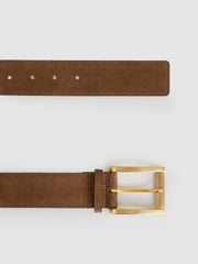 Reiss | Suede Square Roller Buckle Belt in Tan