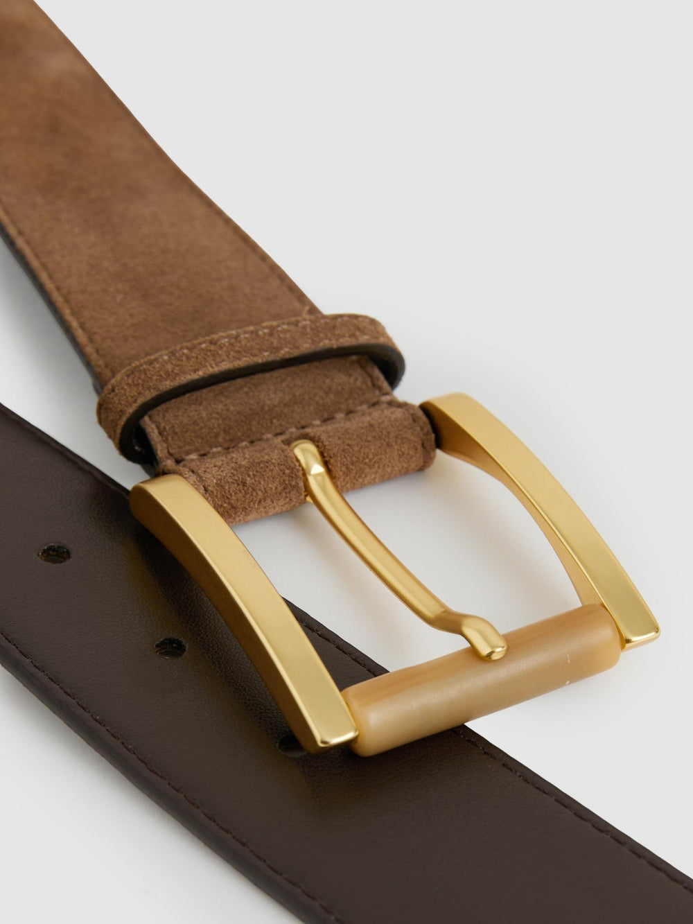 Reiss | Suede Square Roller Buckle Belt in Tan