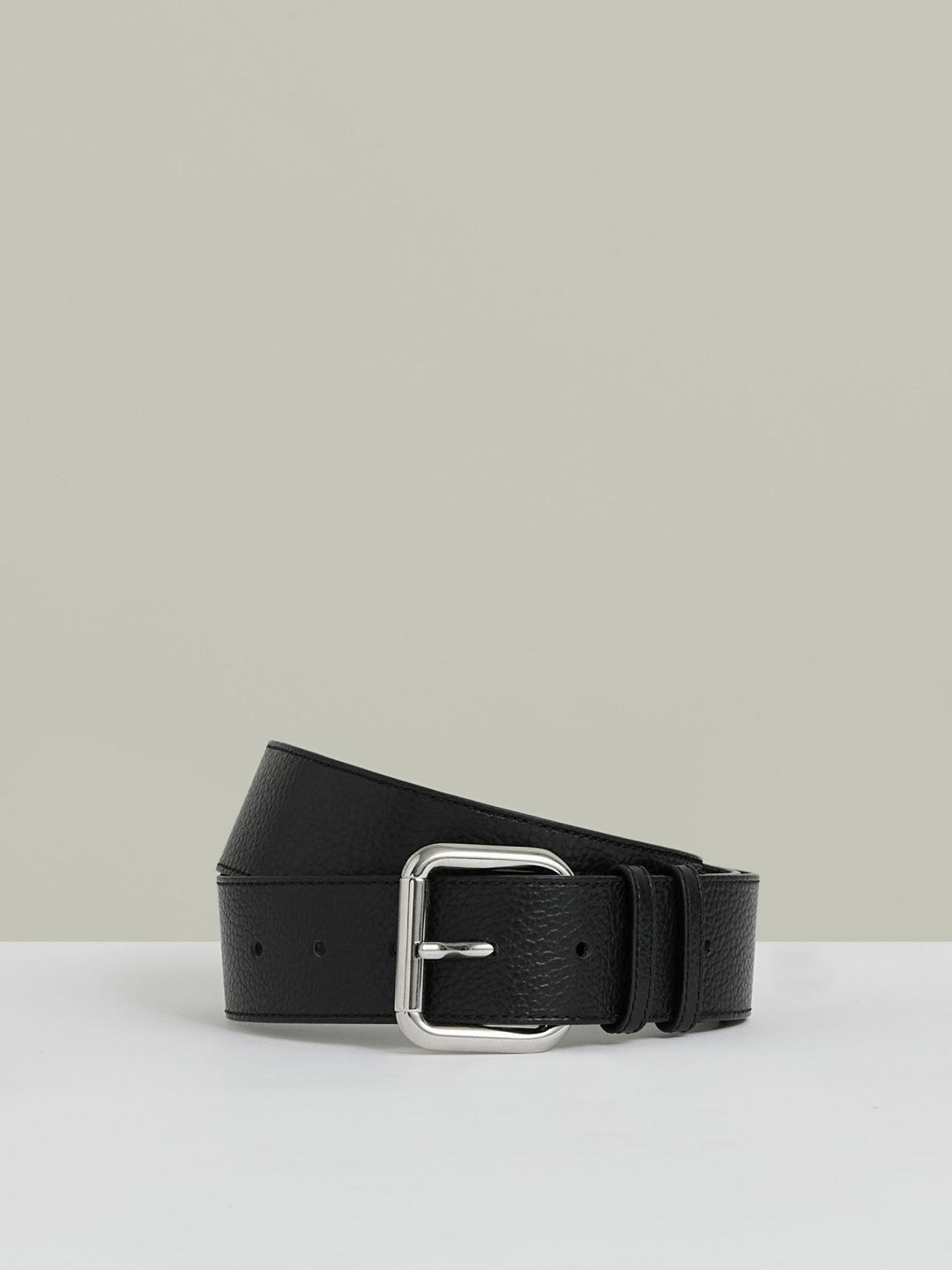 Reiss | Leather Square Roller Buckle Belt in Black