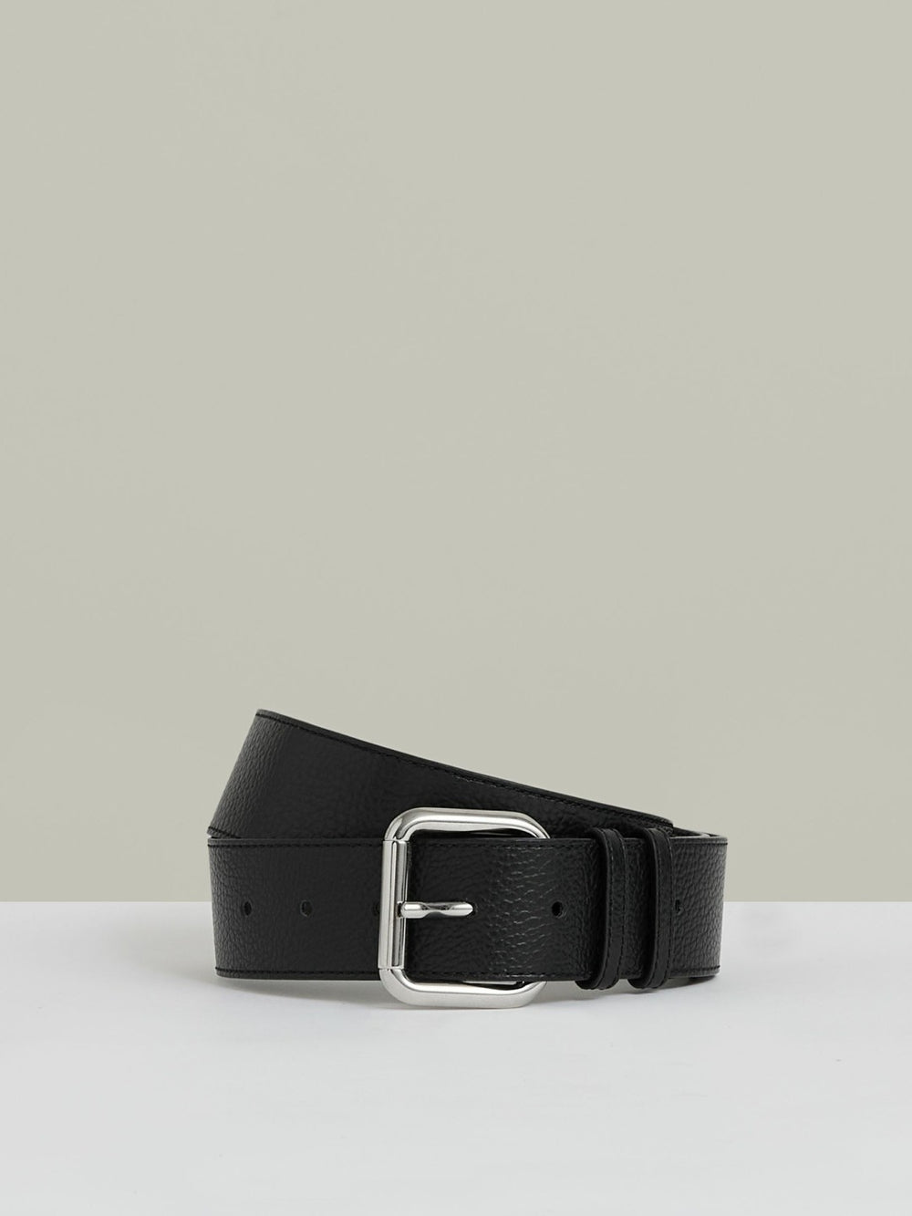 Reiss | Leather Square Roller Buckle Belt in Black