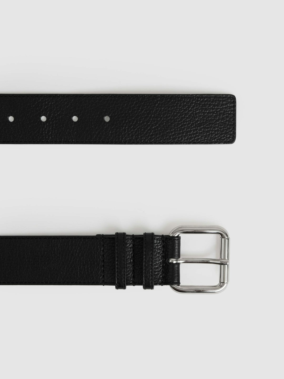 Reiss | Leather Square Roller Buckle Belt in Black
