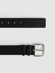 Reiss | Leather Square Roller Buckle Belt in Black