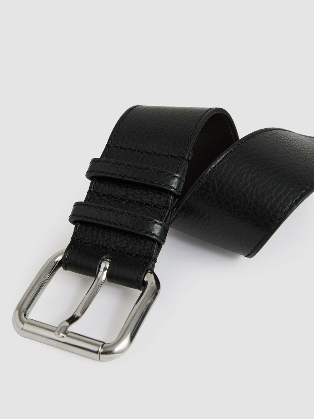 Reiss | Leather Square Roller Buckle Belt in Black