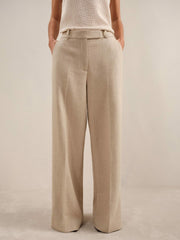 Reiss | Petite Linen-Blend Wide-Leg Trousers in Neutral