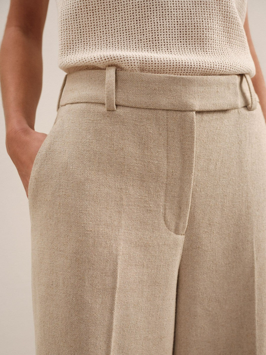 Reiss | Petite Linen-Blend Wide-Leg Trousers in Neutral