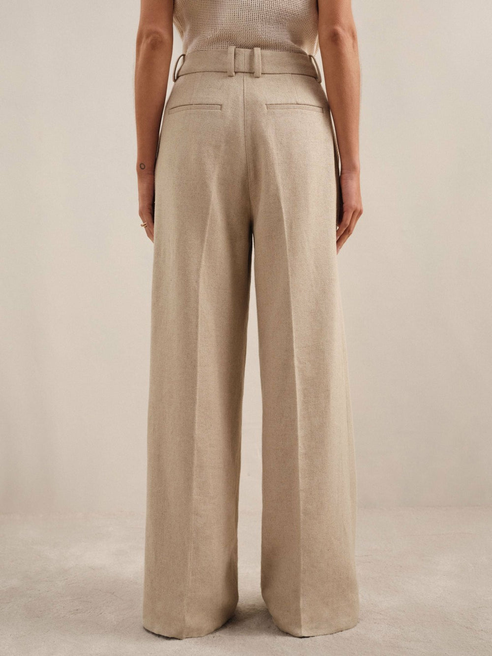 Reiss | Petite Linen-Blend Wide-Leg Trousers in Neutral