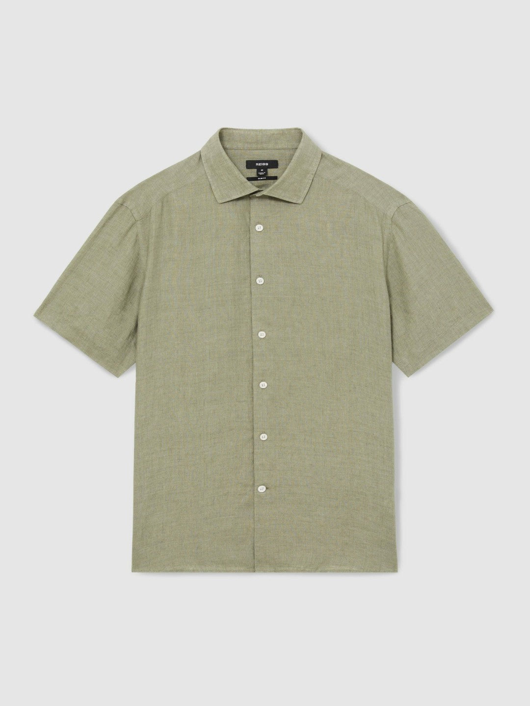 Reiss | Slim Fit Linen Button-Through Shirt in Thyme Green