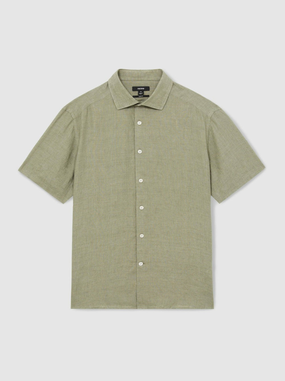 Reiss | Slim Fit Linen Button-Through Shirt in Thyme Green