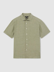 Reiss | Slim Fit Linen Button-Through Shirt in Thyme Green