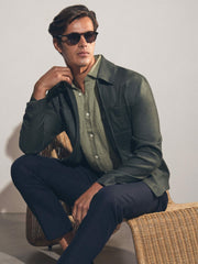Reiss | Slim Fit Linen Button-Through Shirt in Thyme Green
