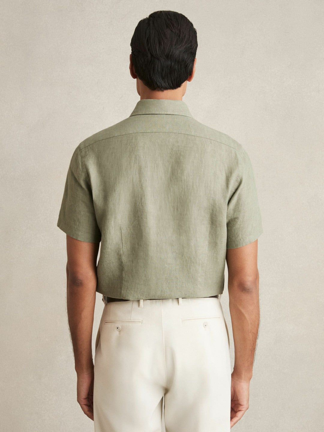 Reiss | Slim Fit Linen Button-Through Shirt in Thyme Green