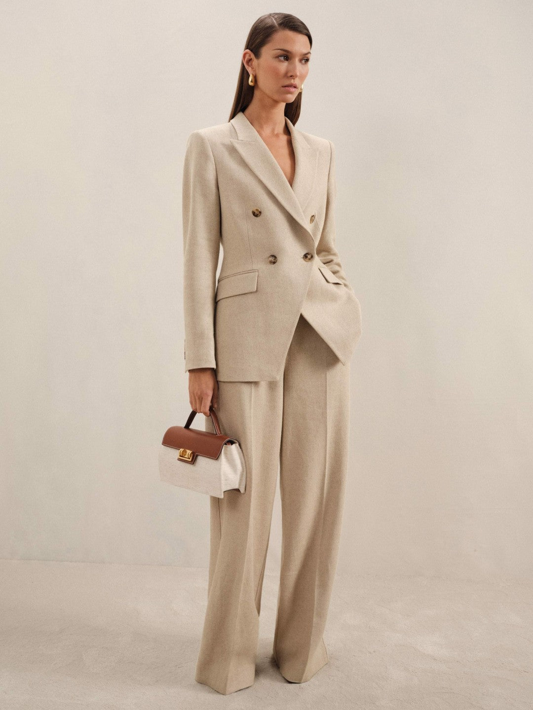 Reiss | Linen-Blend Wide-Leg Trousers in Neutral