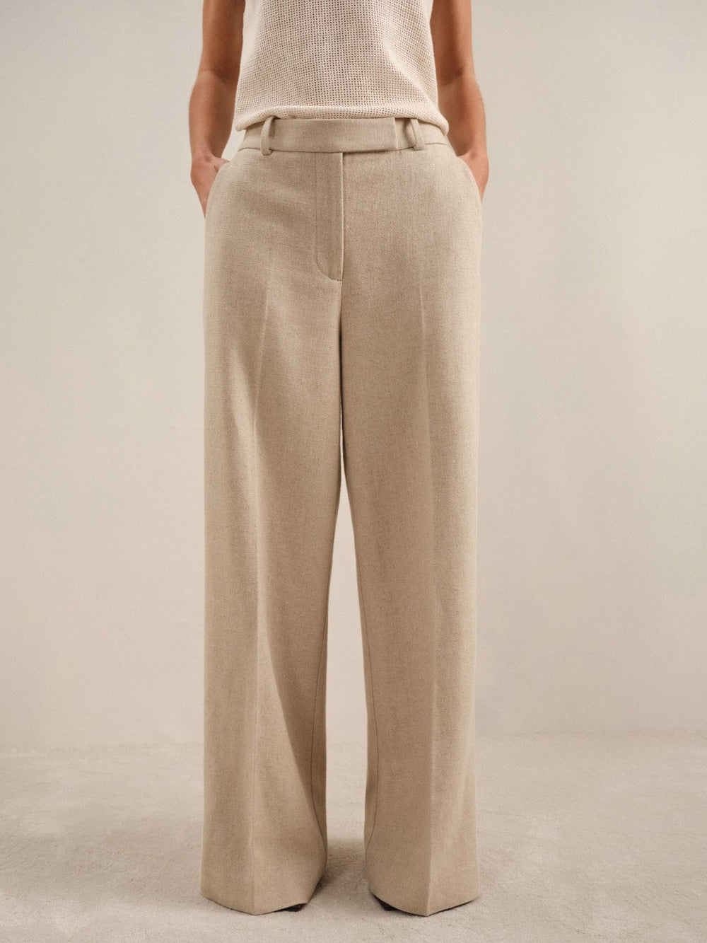 Reiss | Linen-Blend Wide-Leg Trousers in Neutral