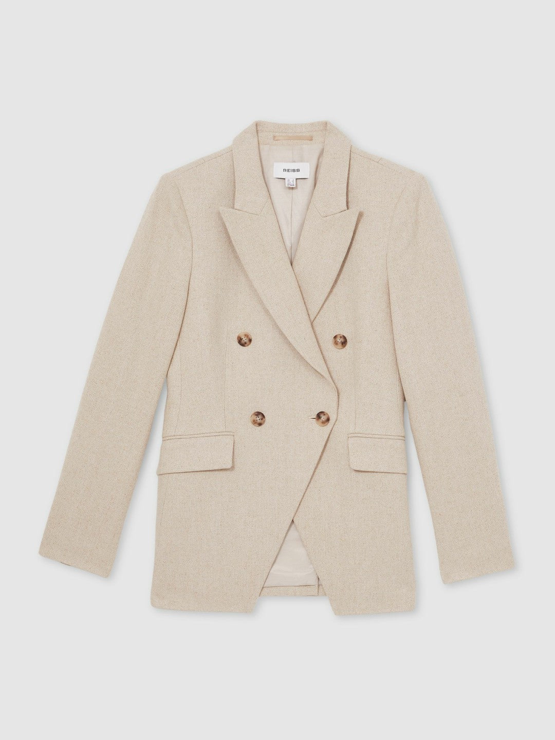 Reiss | Linen-Blend Double-Breasted Suit Jacket in Neutral