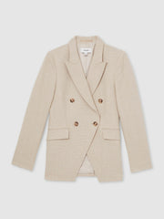 Reiss | Linen-Blend Double-Breasted Suit Jacket in Neutral