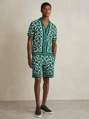 Reiss | Abstract-Pattern Towelling Shorts in Green/White