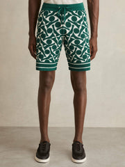 Reiss | Abstract-Pattern Towelling Shorts in Green/White