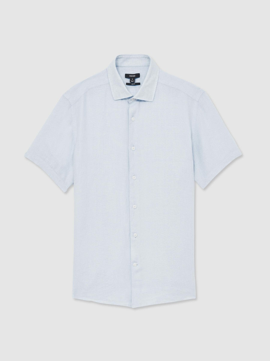 Reiss | Slim Fit Linen Button-Through Shirt in Pale Blue