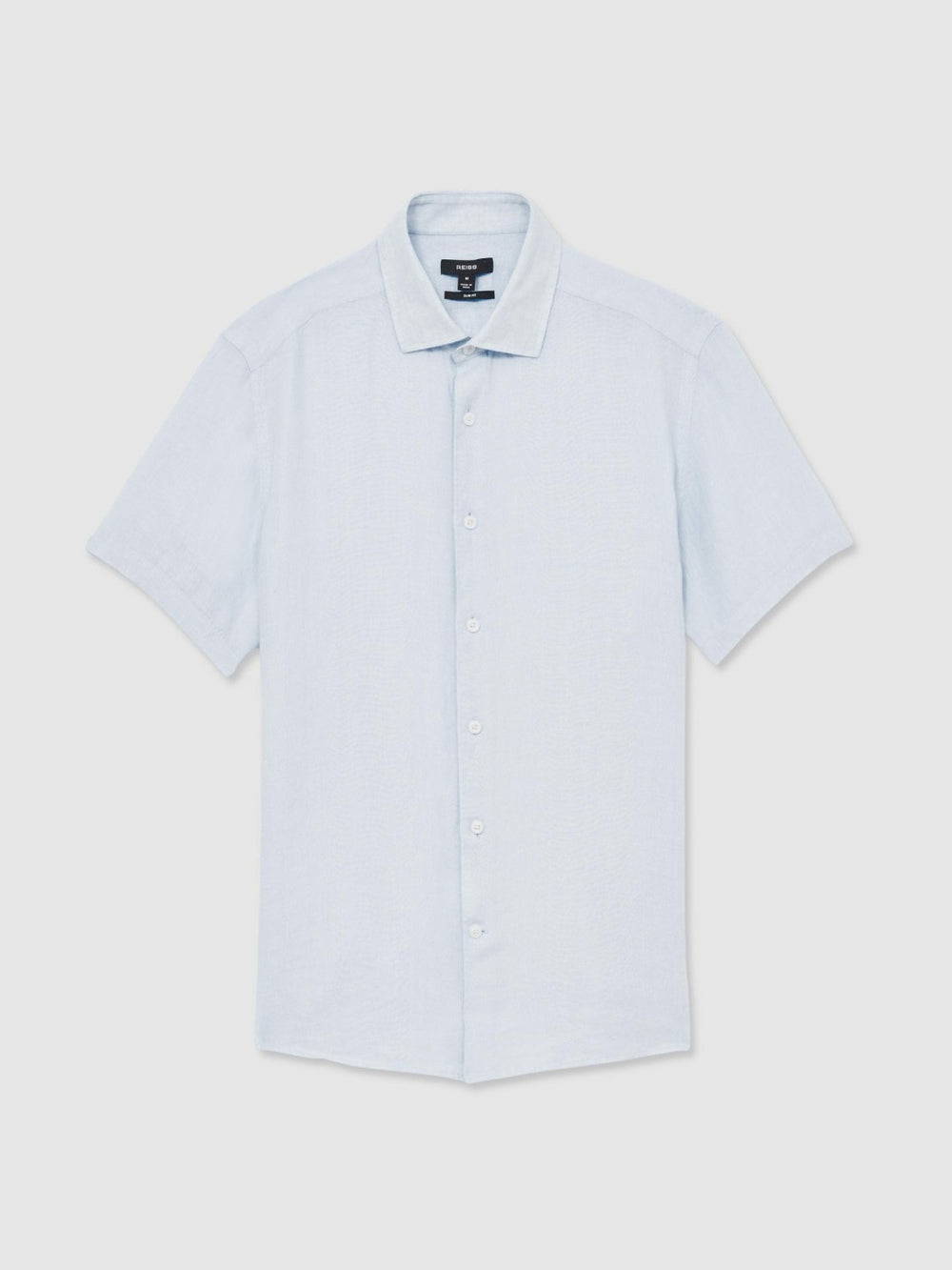 Reiss | Slim Fit Linen Button-Through Shirt in Pale Blue
