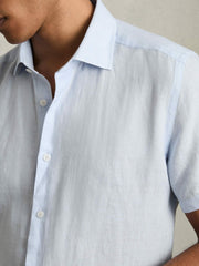Reiss | Slim Fit Linen Button-Through Shirt in Pale Blue