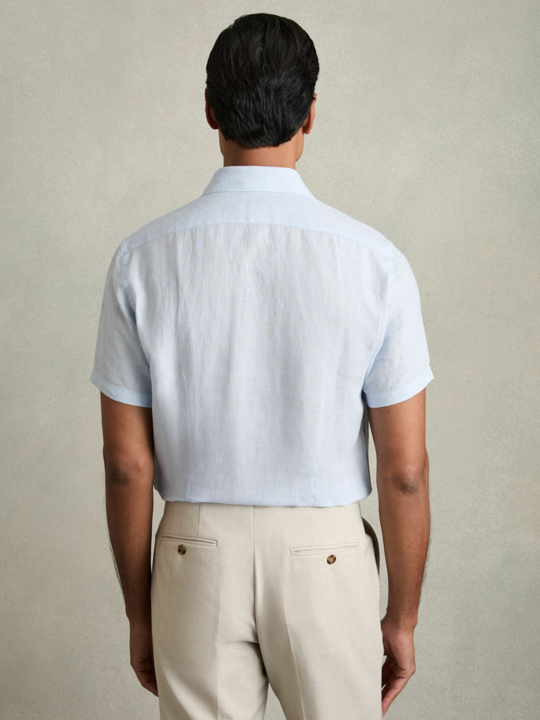 Reiss | Slim Fit Linen Button-Through Shirt in Pale Blue