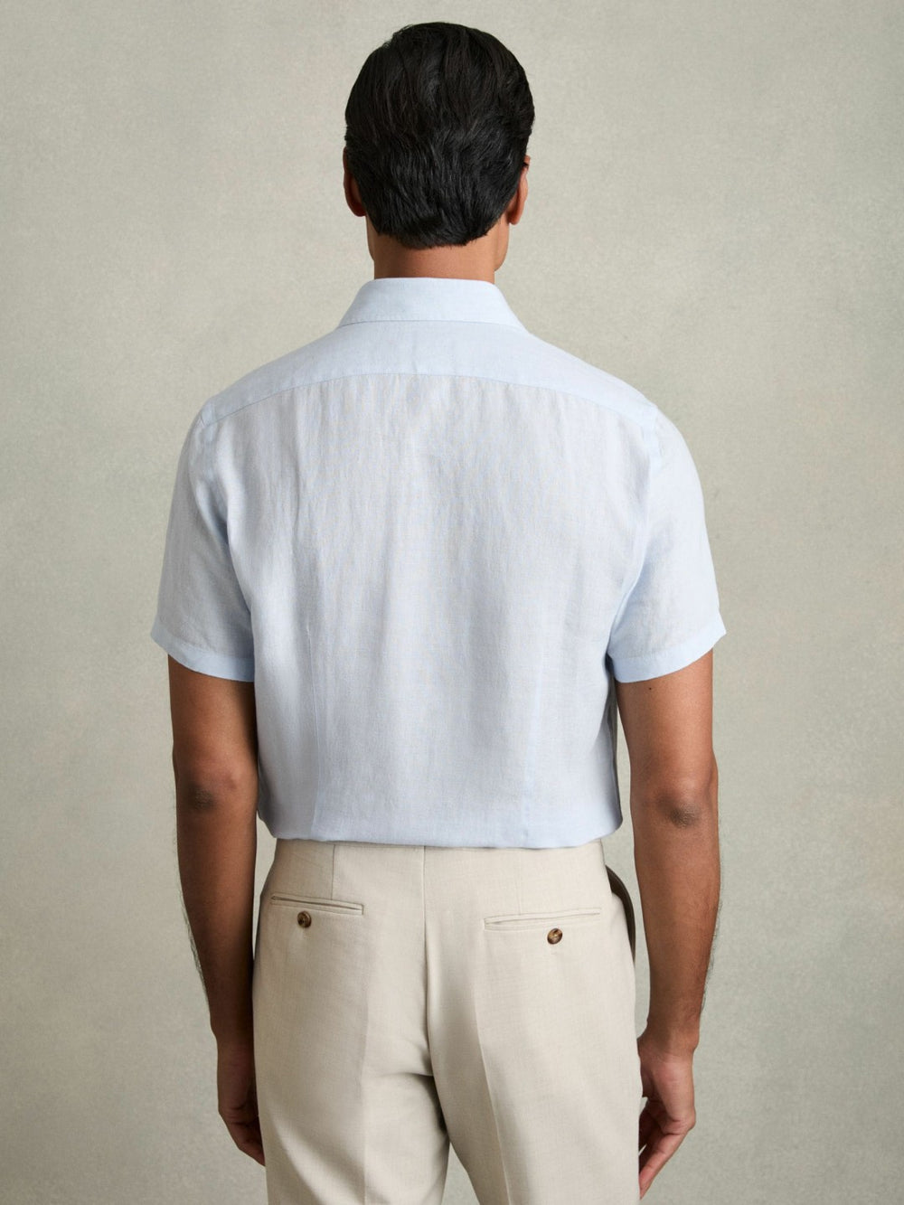 Reiss | Slim Fit Linen Button-Through Shirt in Pale Blue