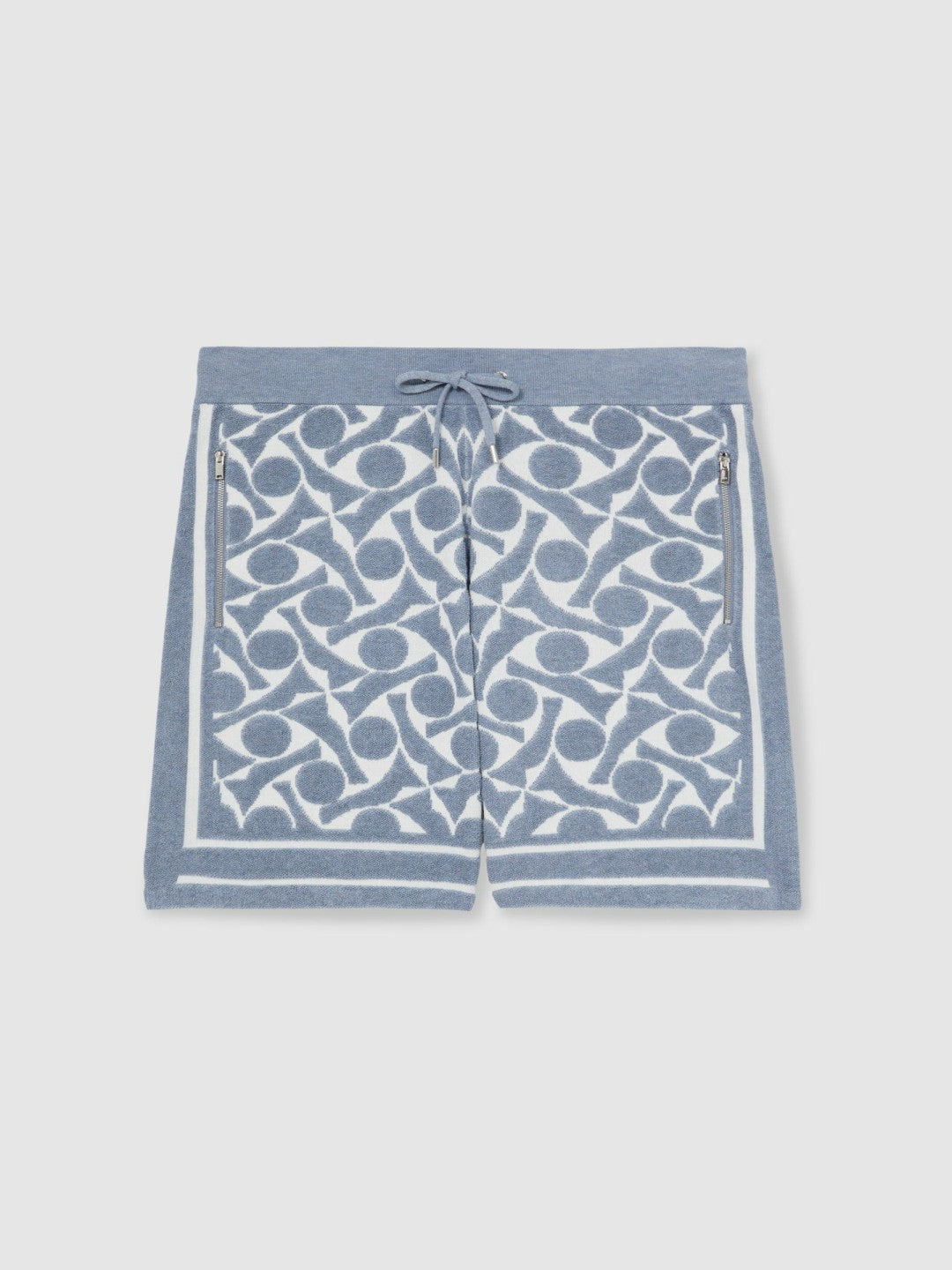 Reiss | Abstract-Pattern Towelling Shorts in Soft Blue/White