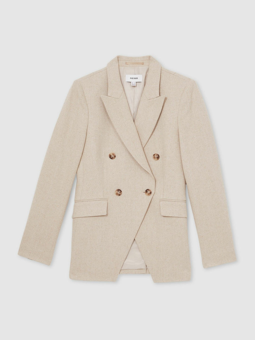 Reiss | Petite Linen-Blend Double-Breasted Suit Jacket in Neutral