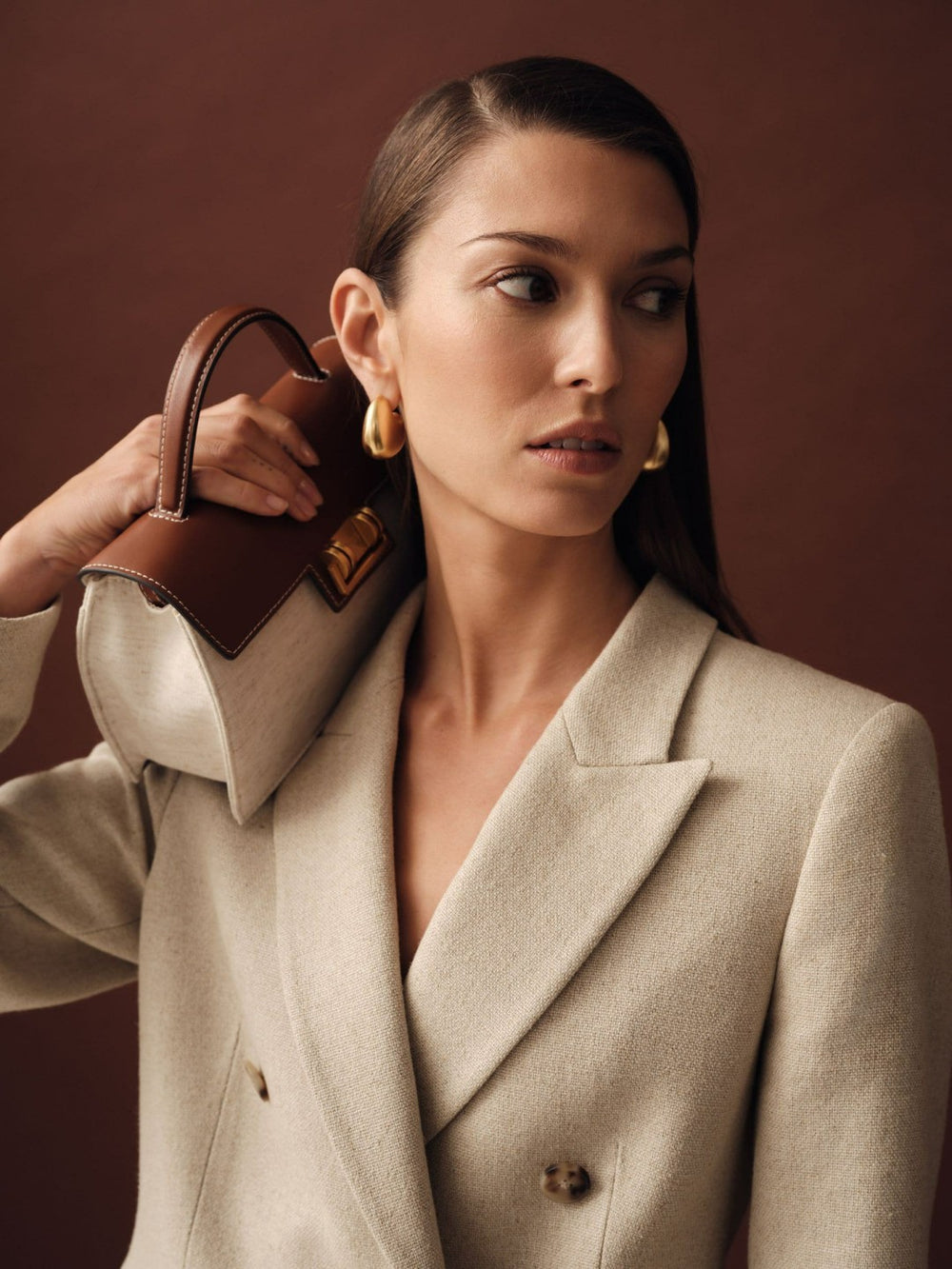 Reiss | Petite Linen-Blend Double-Breasted Suit Jacket in Neutral