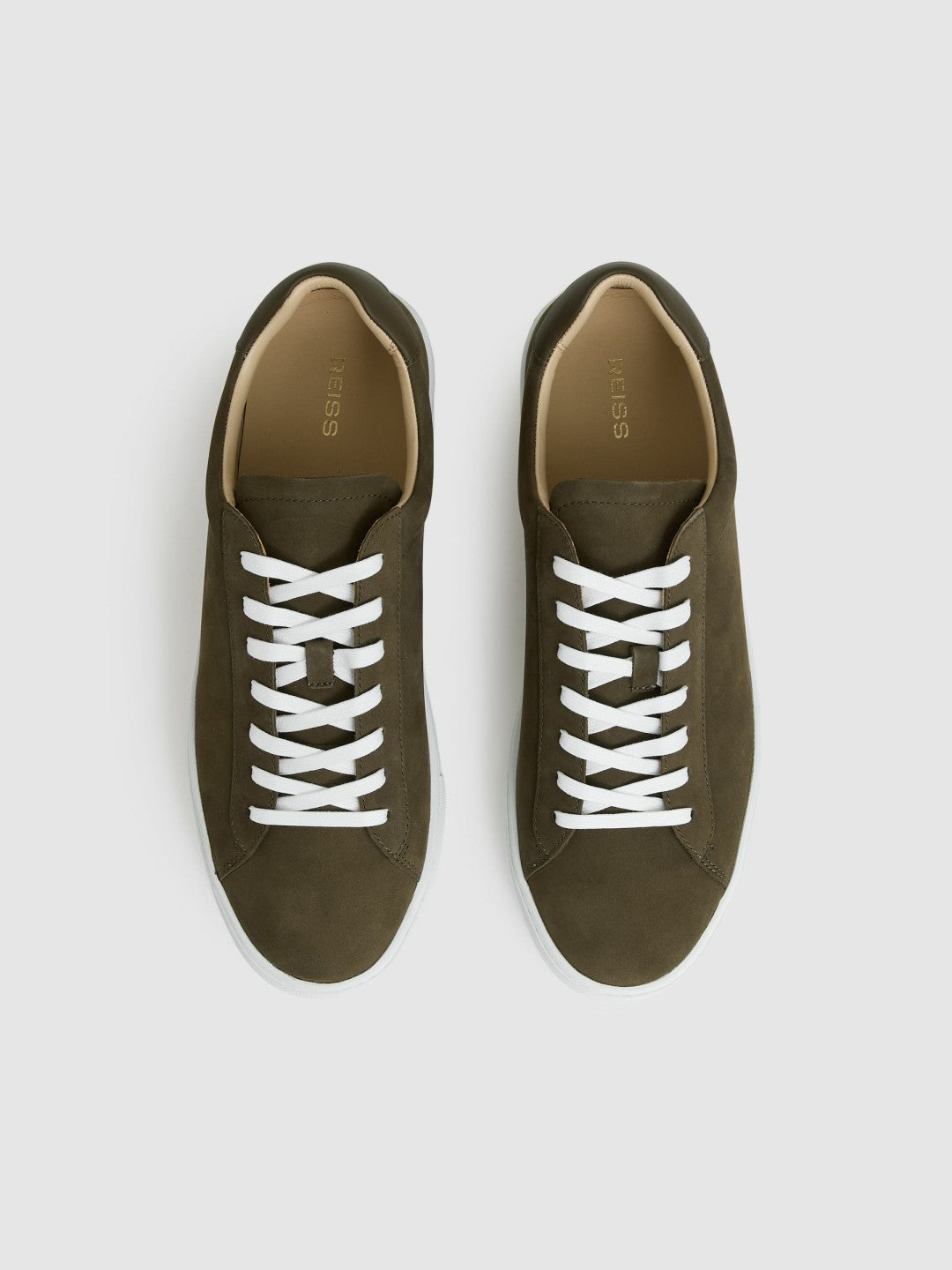 Reiss | Nubuck-Leather Low-Top Trainers in Olive Green