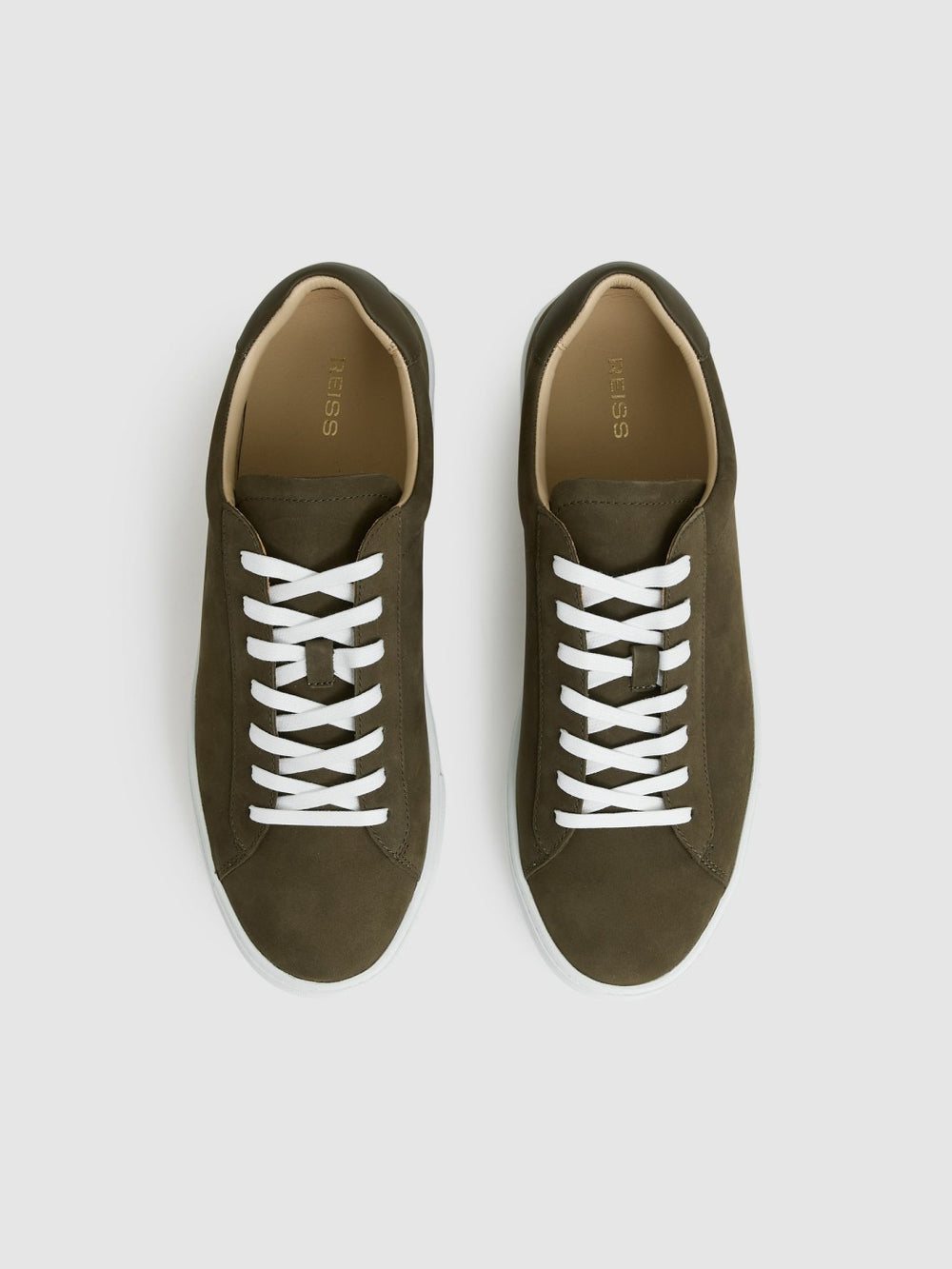 Reiss | Nubuck-Leather Low-Top Trainers in Olive Green