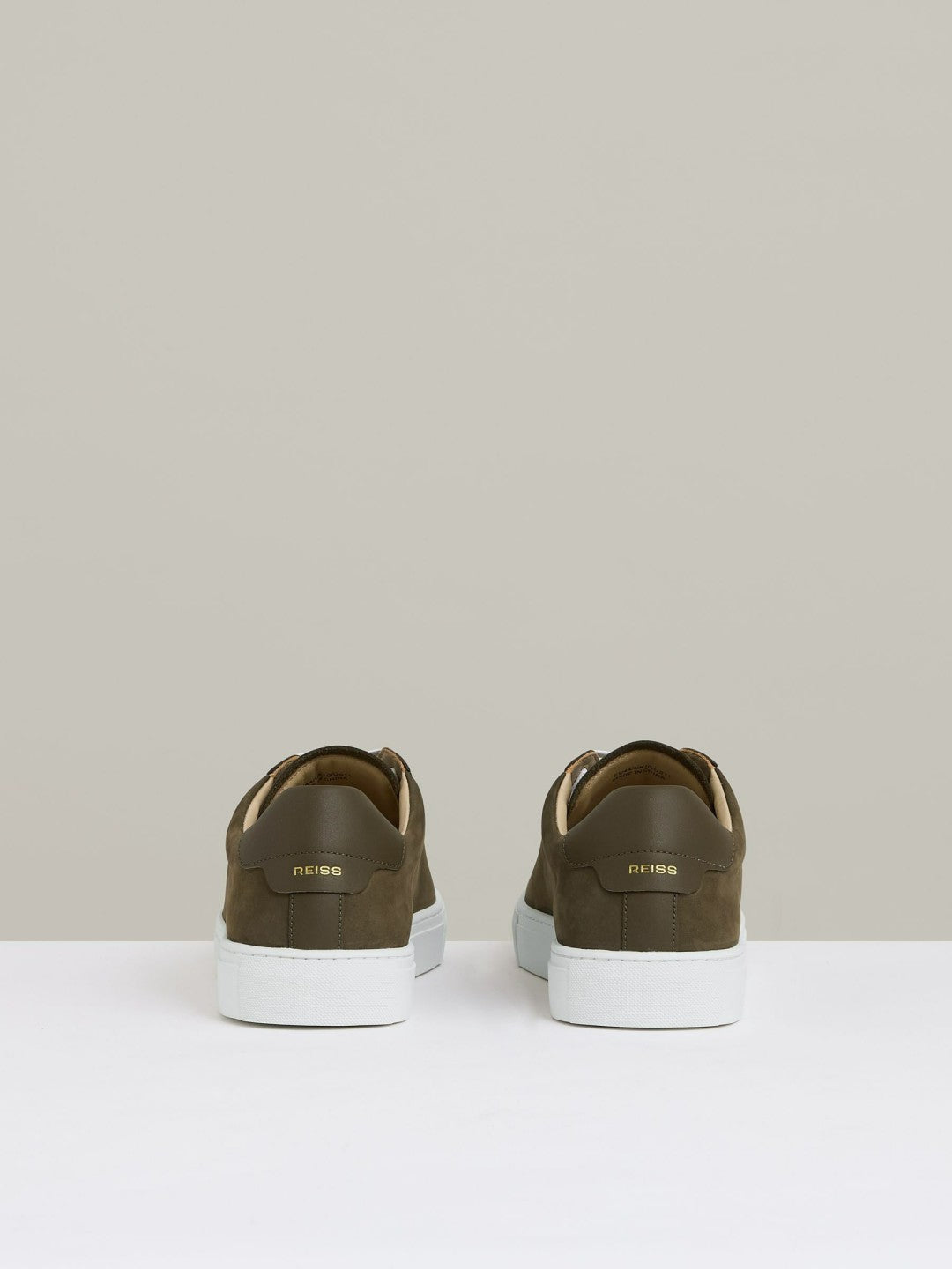 Reiss | Nubuck-Leather Low-Top Trainers in Olive Green