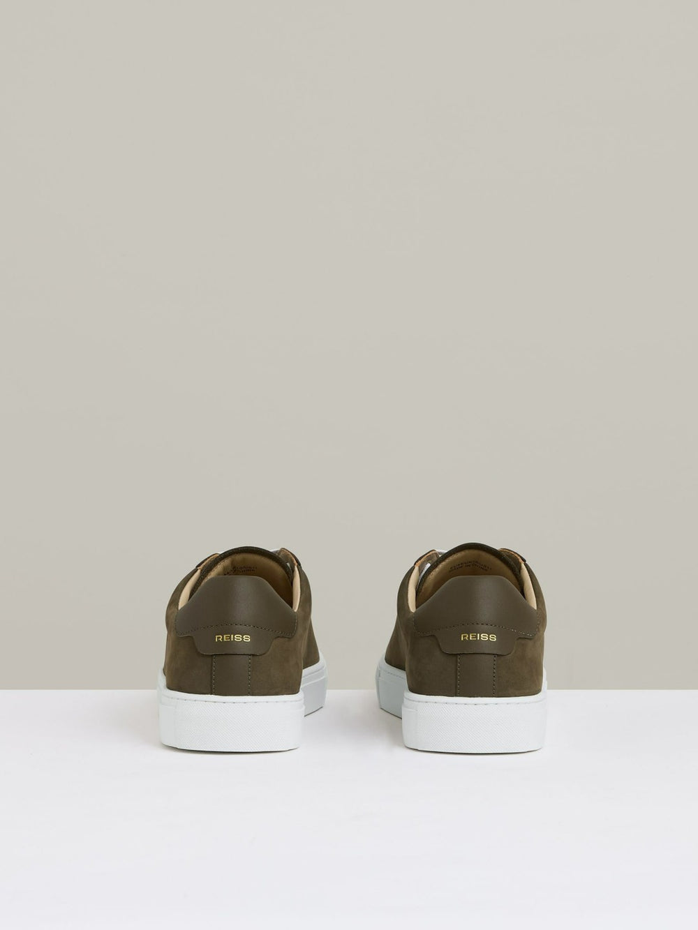 Reiss | Nubuck-Leather Low-Top Trainers in Olive Green