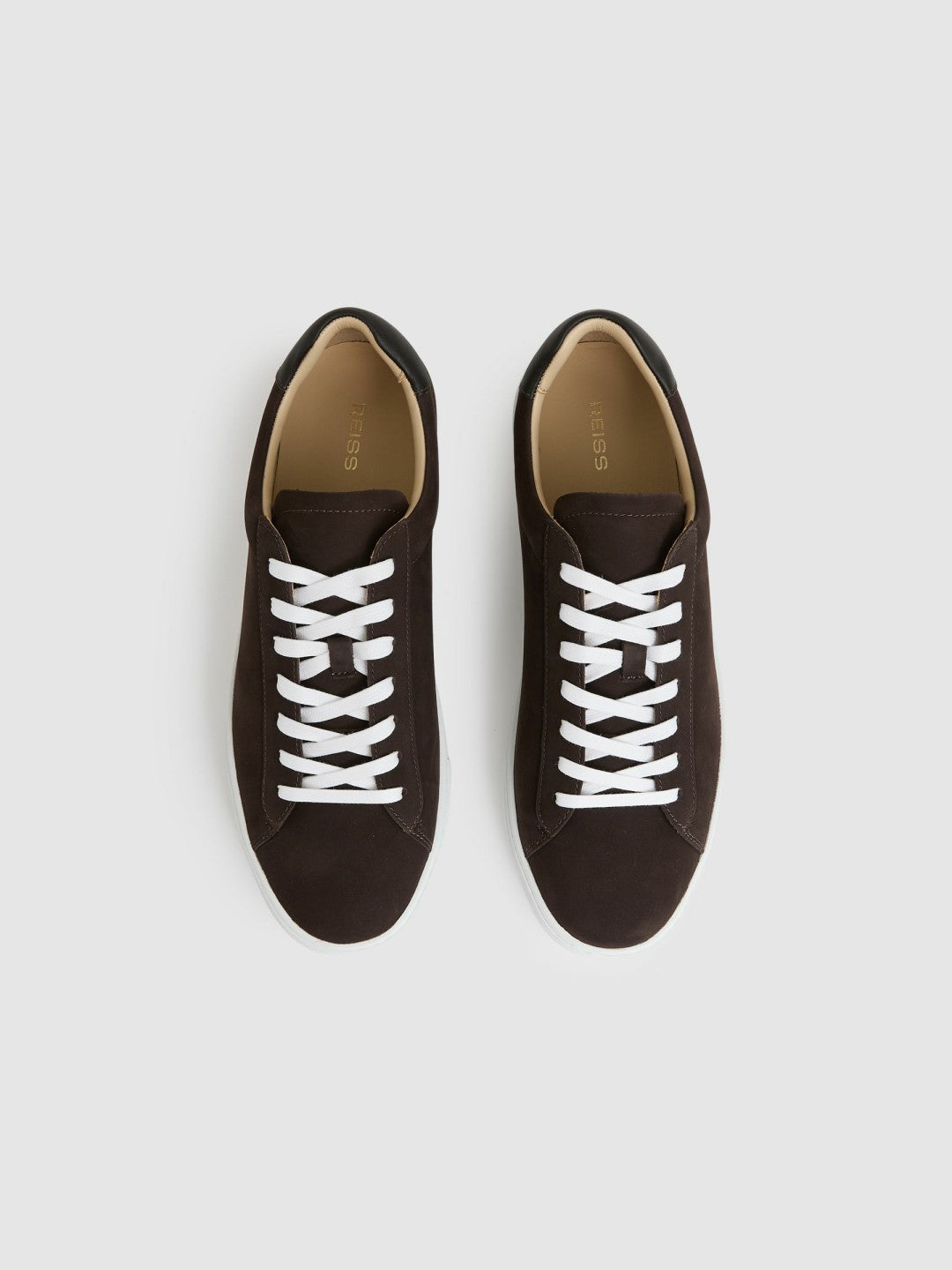 Reiss | Nubuck-Leather Low-Top Trainers in Dark Chocolate Brown
