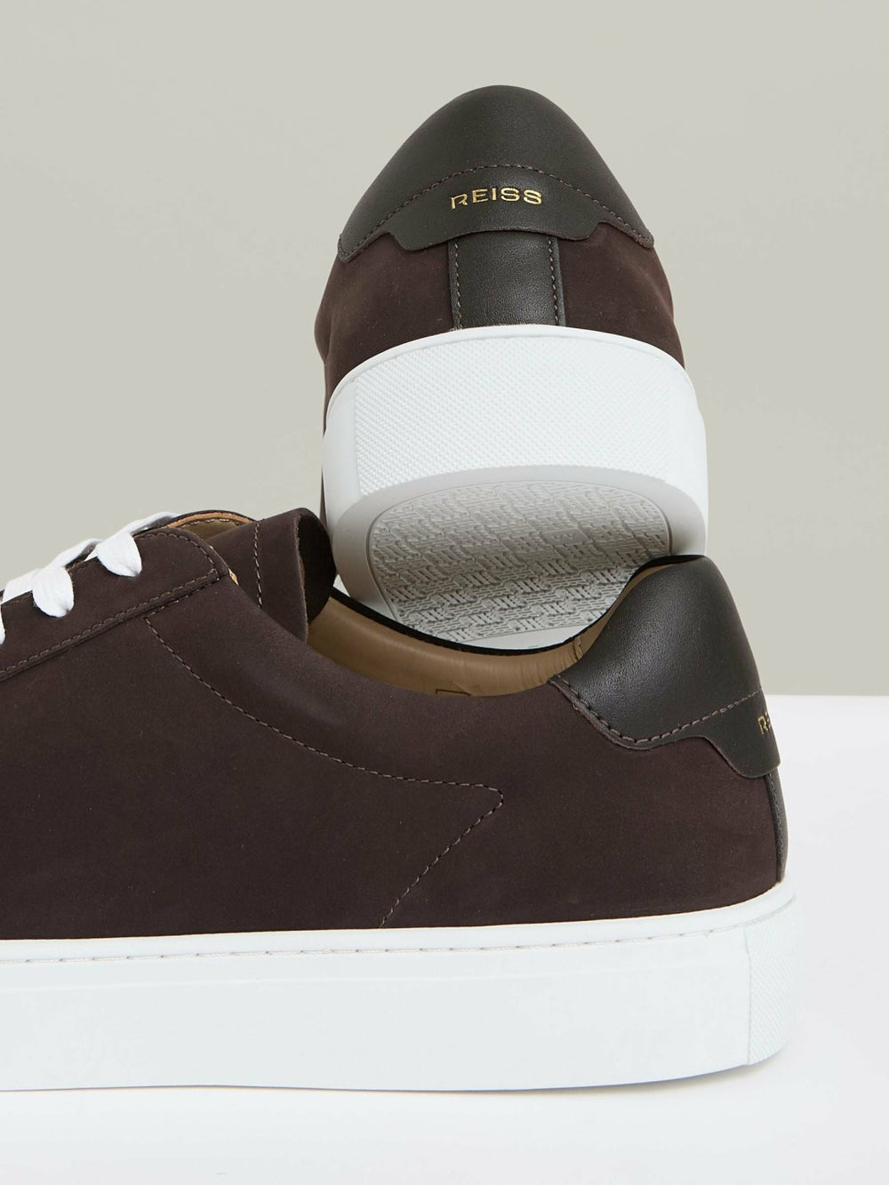 Reiss | Nubuck-Leather Low-Top Trainers in Dark Chocolate Brown