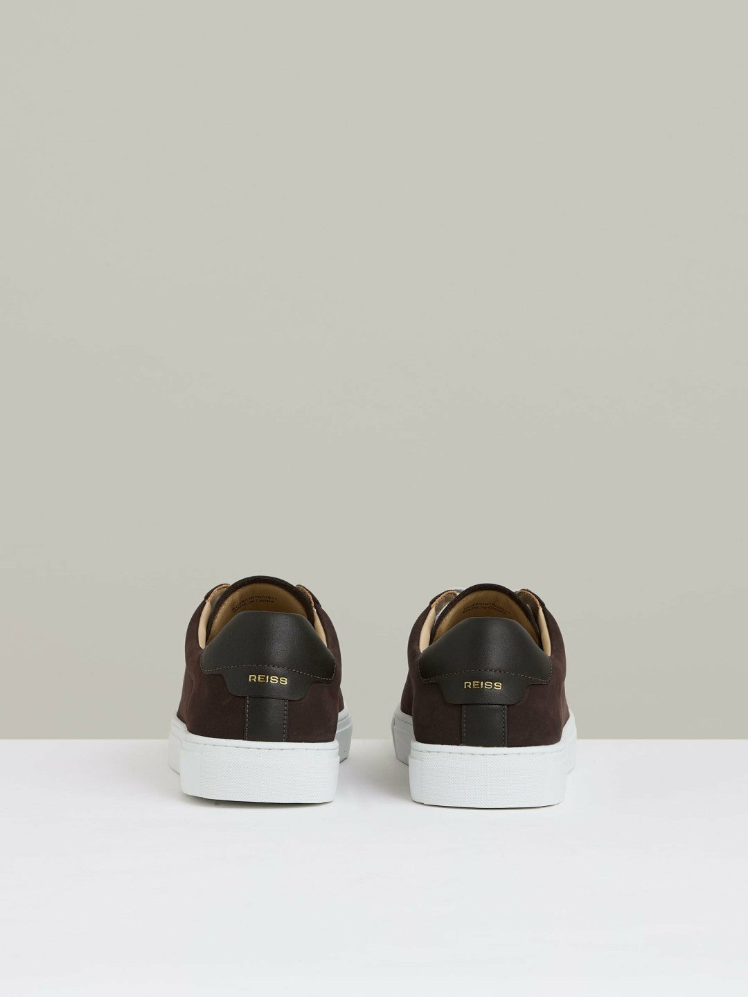 Reiss | Nubuck-Leather Low-Top Trainers in Dark Chocolate Brown