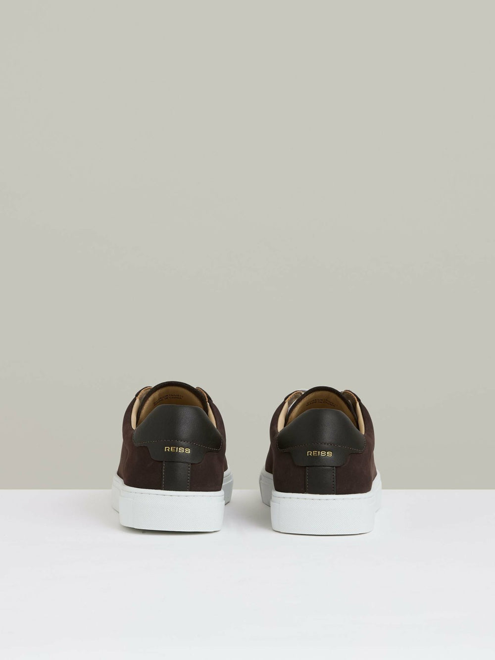 Reiss | Nubuck-Leather Low-Top Trainers in Dark Chocolate Brown